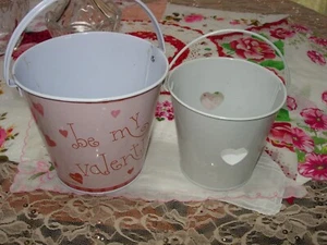 TWO METAL VALENTINE PAILS FOR GOODIES--#V3-2 - Picture 1 of 24