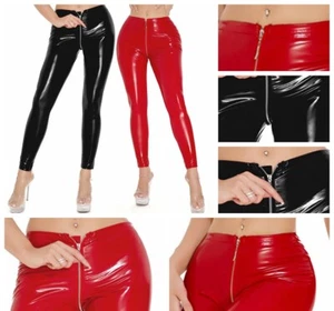 Women's Pants Dance Leggings Zipper Trousers PU Leather Streetwear Tight Role - Picture 1 of 23