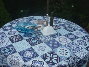Nappe Provence Rond 160 CM Bleu Blanc En France Fer Facile à Nettoyer - Picture 1 of 6
