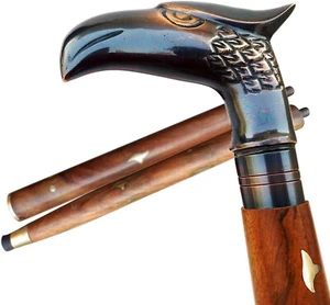 ANTIQUE BRASS HANDLE BRASS SOLID CANES & WALKING STICKS MEN/WOMEN EAGLE DESIGNER - Picture 1 of 5