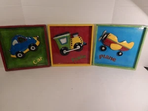 Hobby Lobby Metal Tin Wall Framed Plane, Car and Train Set of 3 Kids Room Decor - Picture 1 of 4