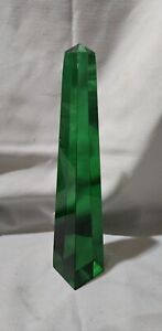 MURANO ART GLASS GREEN OBELISK  Sculpture Statue Vintage Artist Signed 12"