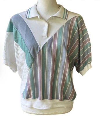 Винтажный 80-х верхняя полоса пастельный цвет блок женщин XL прибрежный бабушка пэчворк коттедж - Изображение 1 из 4