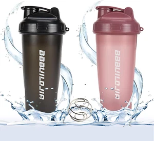 2 PACK Shaker Bottle Holds Upto 24Oz, Shaking Ball Whisk, Portable Pre Workout P - Picture 1 of 7
