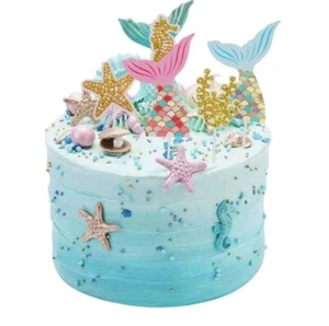 5pcs Glitter princess Mermaid tail cake topper sea Underwater cupcake Toppers - Picture 1 of 8