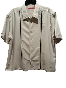 Camisa Havanera Para Hombre Extra Grande Beige Abotonada Guayabera Cubana Hawaiana - Imagen 1 de 6