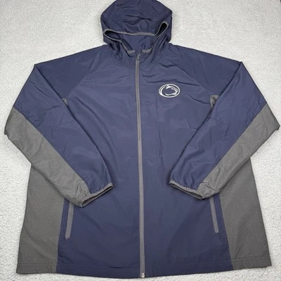 Penn State Nittany Lions Jacket Mens XXL Navy Gray Hooded Full Zip Windbreaker - Image 1 of 4