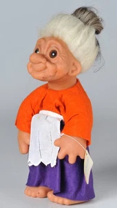 Vintage Thomas Dam Norfin Troll Puppe mit Etikett 7001 Oma Made in Denmark 14 Zoll - Bild 1 von 11
