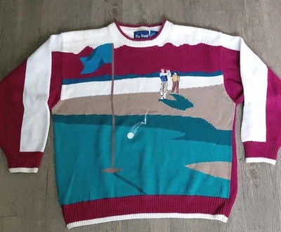 VINTAGE Par Four Sweater Men XL Golf Graphic Crew Neck 90s - Image 1 of 4