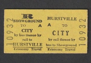 BOLETO DE TREN/AUTOBÚS VINTAGE NSW S.R.A SHOWGROUND A LA CIUDAD Y HURSTVILLE - Imagen 1 de 2