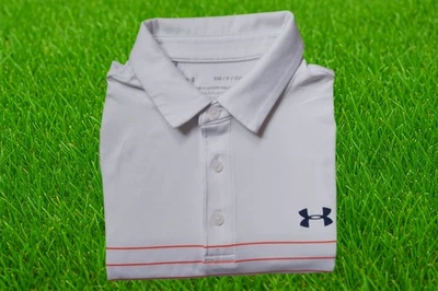 🎯DS Under Armour – Men’s Golf Polo – White/Navy Stripe – HeatGear – Small - Image 1 of 4