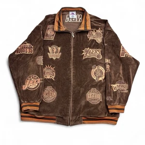 Chaqueta De Colección Años 90 NBA Terciopelo Calentamiento Para Hombres 3XL Marrón Parche Bordado Hip Hop - Imagen 1 de 9