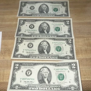 Four 1995 $2 Older Original Two Dollar Bill Circulated But Still Nice F Series - Picture 1 of 5
