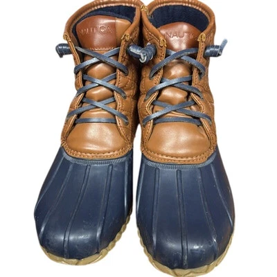 Women's Nautica Dorsay Duck Boots Navy Blue/Brown Quilted Fleece Side Zip Sz. 10 - Изображение 1 из 4