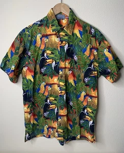 Vintage High Seas Trading Hawaiian Shirt Mens Sz S Tropical Parrots Sunset USA - Picture 1 of 5