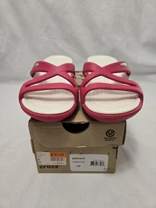 CROCS Pink Patricia II Sandals Womens Size 8 Pink and Ivory Slip on Comfort Box - Picture 1 of 21