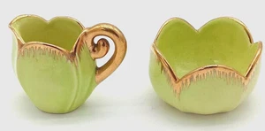 Vallona Starr California Keramik ~ Vintage ~ Milchkännchen & Zucker, grün ~ vergoldeter Goldrand - Bild 1 von 7