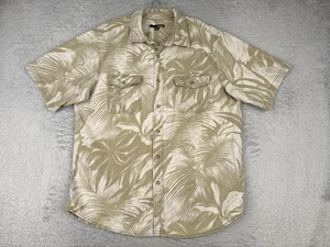 Basic Editions Hawaiian Shirt Men Large Green White Palm Leaf 100% Cotton - Picture 1 of 15