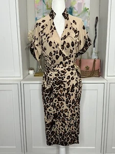 Diane von Furstenberg Leopard Print Wrap Dress Anoush Pockets 8 Silk Knee Length - Picture 1 of 9