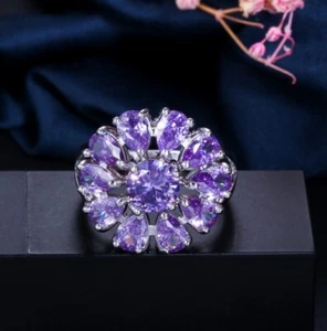 Dazzaling Shiny Holiday Natural Purple Amethyst Gems Silver Woman Ring size 6-10 - Picture 1 of 4