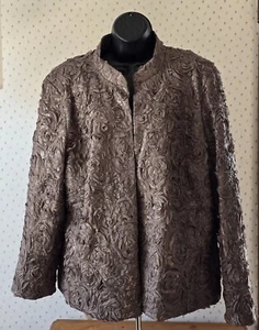 Chicos Blazer Textured Floral Womens 3 ( XL US ) Brown Open Front Lined  - Picture 1 of 9