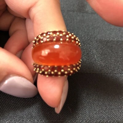Anillo grande de ágata y granate de oro de 14 quilates de 9,4 gramos Foto 1 de 4