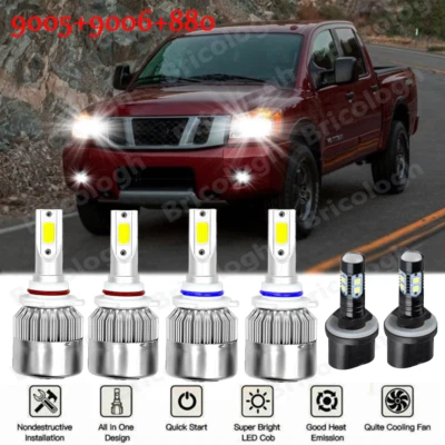 For Nissan Titan 2004-2014 2015 6000k LED Headlights High/Low + Fog Lights Bulbs Foto 1 de 4