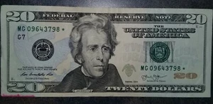 $20 TWENTY DOLLAR BILL STAR✯NOTE VERY-RARE - MG 09643798 ✯ 320k run - Picture 1 of 2