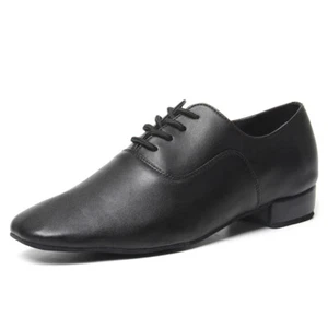 Scarpe da ballo latino da uomo sala da ballo in pelle nera moderne scarpe da tango salsa tacco 2 cm - Foto 1 di 13