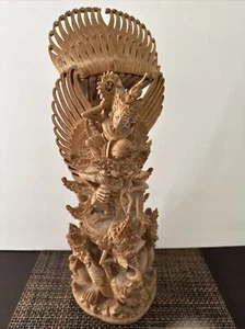 Vintage Carved Wood Sculpture Vishnu Riding Garuda - 16.5โ Exquisite Pice ๐ ๐ฅ - Picture 1 of 24