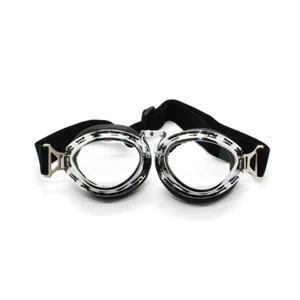 Clear Lens Chrome Frame Black Strap Motorcycle Bike Cruiser Scooter Goggles - Picture 1 of 3