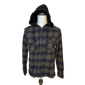 Element Flannel Hoodie Shirt Button Skater Blue White Plaid Heavy Size Medium - Picture 1 of 9
