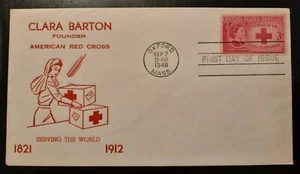 1948 FDC Clara Barton American Red Cross Cachet Oxford Massachusetts - Picture 1 of 2