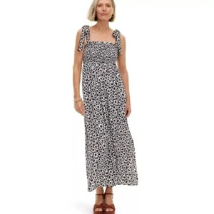 Diane Von Furstenberg Large 12/14 Black Poppy Smocked Bodice Flared Summer Dress - Picture 1 of 10