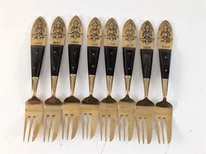 Sitting Buddha 8 Siam Black Handle Brass 6-1/8" Pastry Forks - Picture 1 of 5
