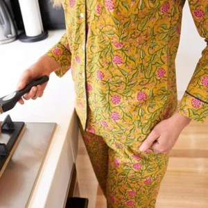Indian Cotton Yellow Floral Printed PJ Sets Women's Sleepwear Night PJ Suit AU - Picture 1 of 3