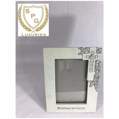  BAPTISM BAPTIZED IN CHRIST PICTURE FRAME WITH CROSS SCROLL DESIGN 4x6  - Image 1 of 4