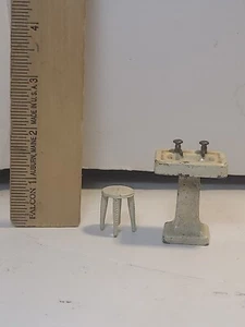 Tootsie Toy Cast Iron Bathroom Sink Cast Iron Die Cast Vintage And Stool - Picture 1 of 9