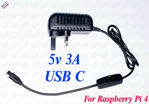 3D Printer Octoprint Raspberry Pi 4 Wall Power Supply 5v 3A USB C w Switch - Picture 1 of 2