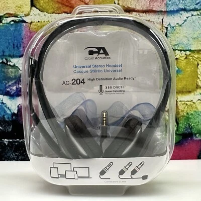 Cyber Acoustics AC-204 Universal Stereo Headset Noise Cancelling Mic DNCT4 NEW! - Image 1 of 4