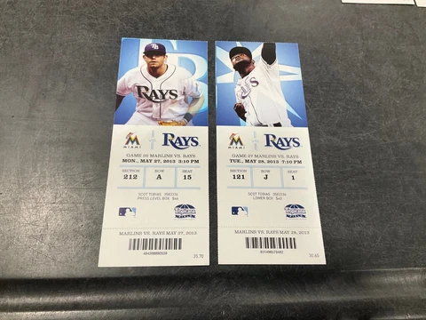 TAMPA BAY RAYS 2013 TICKET STUB 5/27/13-5/28/13 VS MARLINS Cover