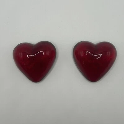 Vintage Ruby Red Decorative Glass Hearts (2 Count) - Image 1 of 2