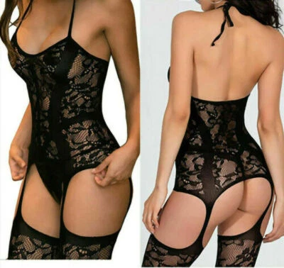 Full Body Erotic Lingerie Lace Bodystocking Dress Sexy Fishnet Bodysuit Outfit