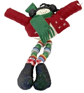 Vintage Handarbeit Stoff Plüsch Schneemann Filz Holz Knöpfe 9 cm - Bild 1 von 4