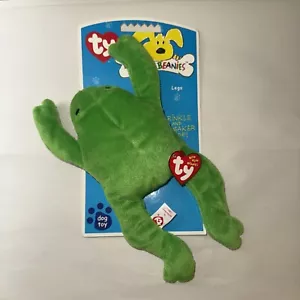 Ty Beanie Baby Bow Wow Beanies Legs the Frog Crinkle Squeak Dog Pup Toy New MWMT - Picture 1 of 7