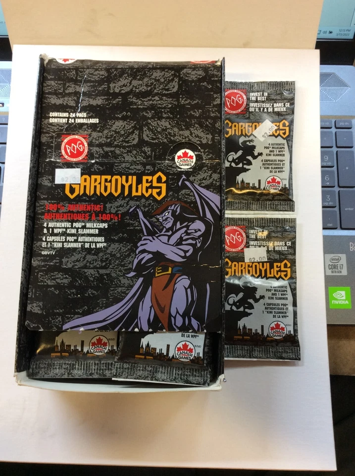Gargoyles POGS BOX 1995 World Pog Federation Canada Games box of 24 pack