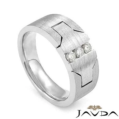 Anillo redondo de diamantes para hombre 3 piedras media alianza de boda oro blanco de 14 k 9,2 mm 0,25 quilates Foto 1 de 3