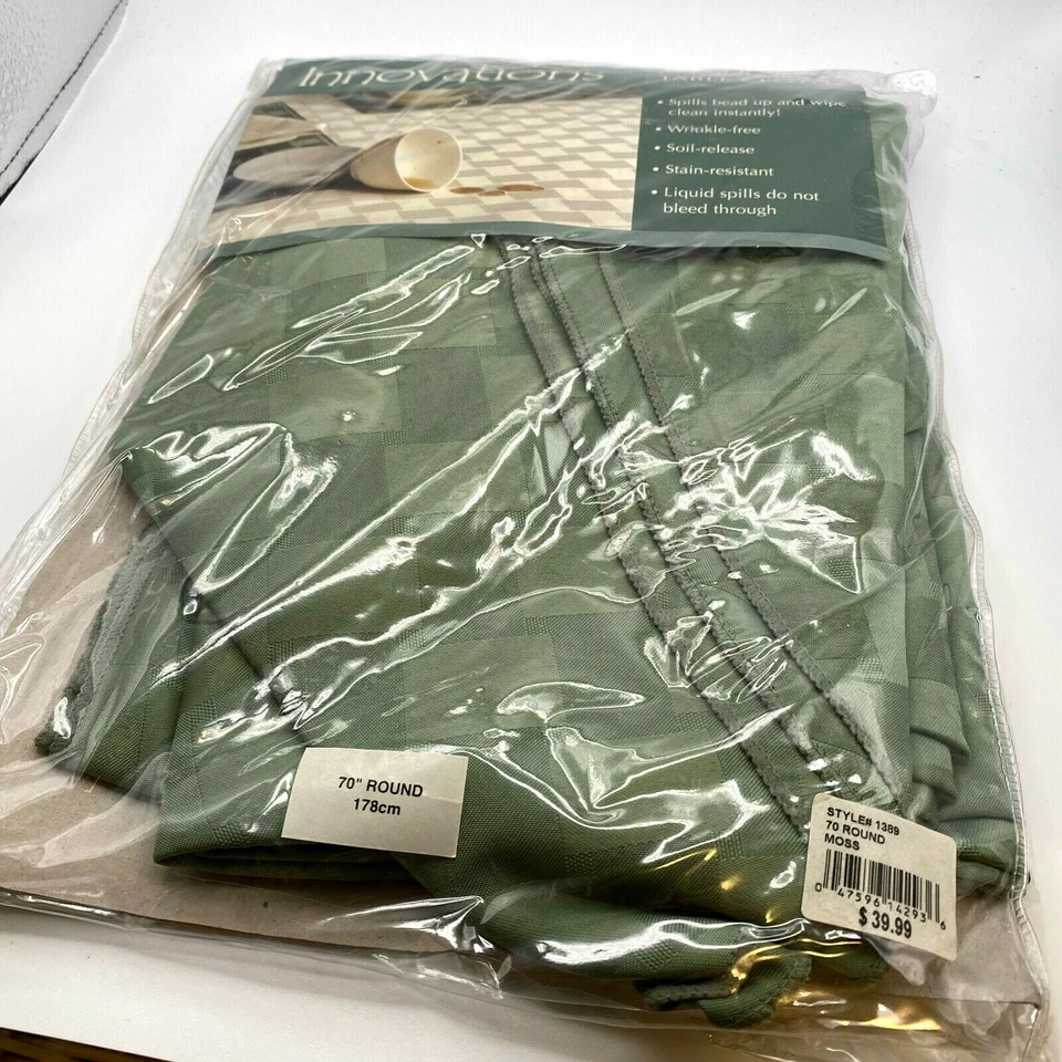 Fabric Tablecloth Moss Green 70" Round Rd Brussels Bardwil Linens Easy Care  - Image 1 of 4