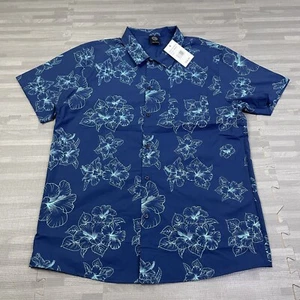 Grey Zone Button-Up Floral Shirt Mens Size Large Short-Sleeve Navy Blue $35 - Picture 1 of 7