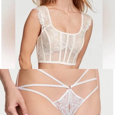 NWT Victoria's Secret White Lace Corset Bra Top and panty set Size Medium  - Image 1 of 4
